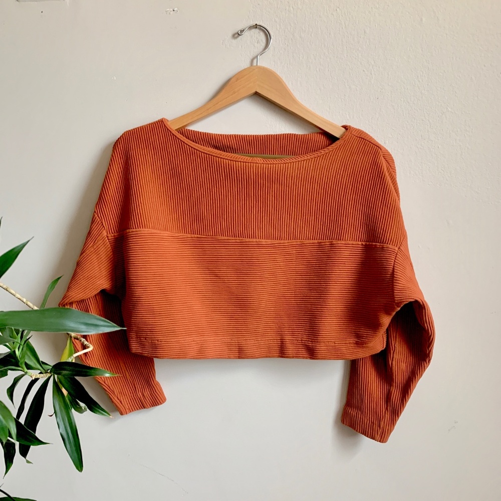 H&M - Burnt Orange Crop Sweater Blouse w/ Ribbing